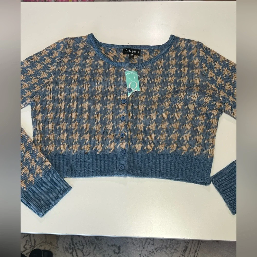 Houndstooth pattern cropped cardigan